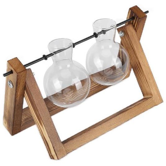 Zerone jardinière en verre avec support en bois Plante Terrarium avec support en bois Vase en verre Jardinière en verre de bureau