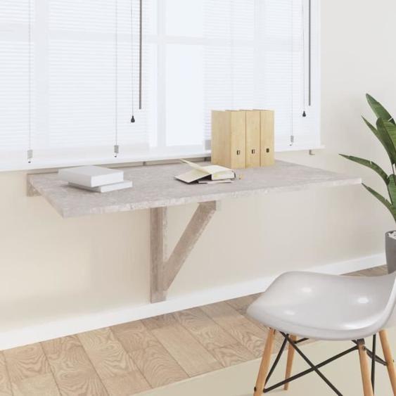 Table murale pliable - GOTOTOP - Gris béton - 100x60x56 cm - Bois dingénierie - Charge 20 kg