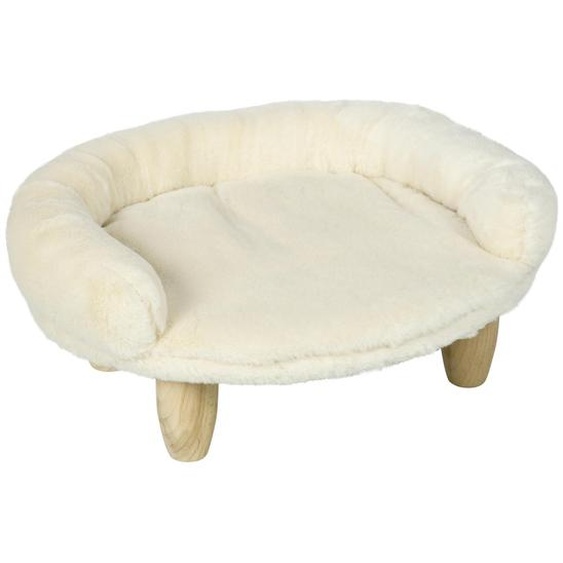 Zimilo Canapé pour animaux de compagnie Rehaussé, Canapé pour chien Canapé pour chat Flanelle Crème, 47x40x20cm, Housse amovible, Pieds en bois, Stable, Confortable, pour petits chiens et chats