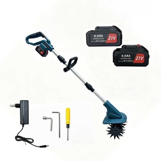 Zimilo, motoculteur électrique sans fil 21V, équipé dun moteur sans balais de 800W, avec une batterie de 4,0Ah. Largeur de travail : 22 cm, profondeur de travail : 17 cm. Idéal pour le jardin et les parterres