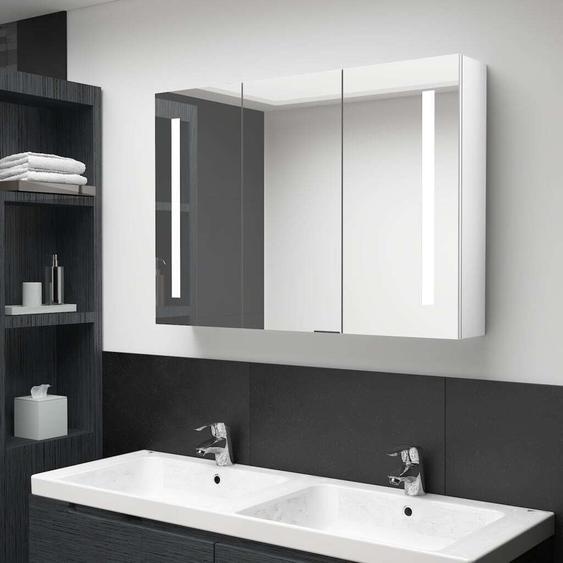 ZMH Armoire à miroir LED pour salle de bain 89x14x62 cm Blanc brillant