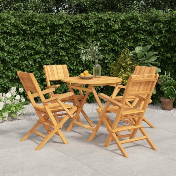 ZMH Ensemble de jardin 5 pièces en teck massif