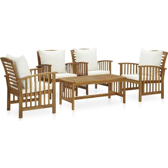 ZMH Ensemble de salon de jardin 5 pièces avec coussins en bois massif dacacia