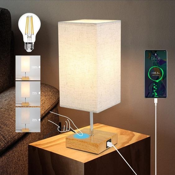 ZMH Lampe de chevet 2er touch dimmable avec fonction de charge USB E27 Rechargeable Lampe de nuit avec abat-jour en tissu pour salon chambre à coucher