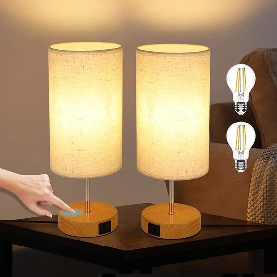 ZMH Set de 2 lampes de table Salon Touch Dimmable Lampe de chevet - USB Moderne avec fonction de charge Lampe de table E27 Douille Tissu Veilleuse Lumière Blanc Chaud Lampe de nuit pour chambre,Café, Table basse [Classe énergétique A]