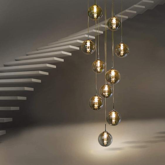 ZMH Suspension 10 Flammes Gris Suspension Luminaires Hauteur réglable Verre Suspension Pour Salon Chambre Cuisine