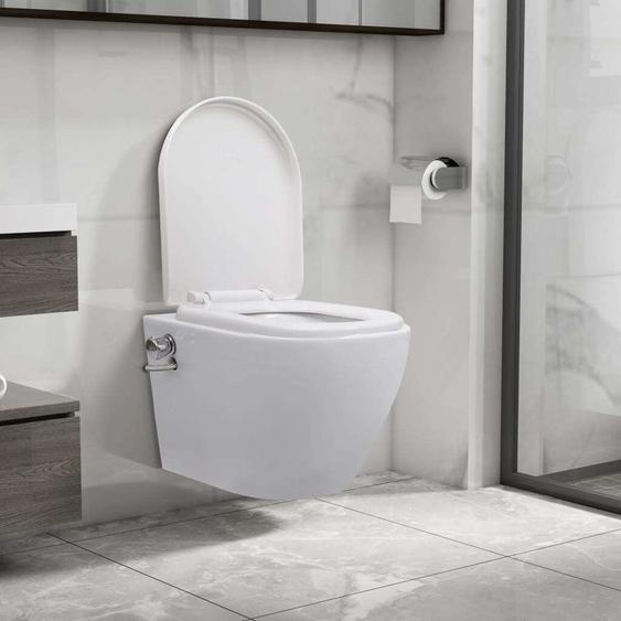 ZMH WC suspendu sans bord de chasse avec fonction bidet Céramique blanche