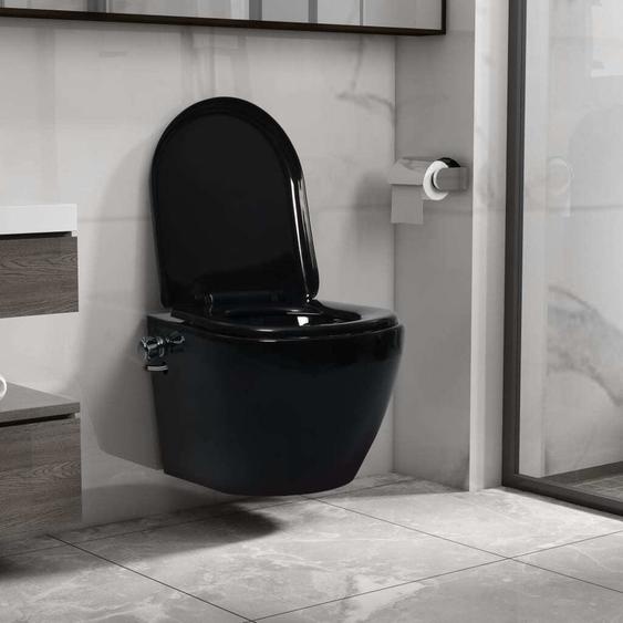 ZMH WC suspendu sans bord de chasse avec fonction bidet Céramique noire